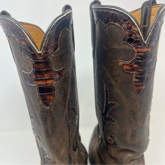 Lucchese Classics Handmade Brown Exotic Leather Overlay Cowboy Boots - Picture 5 of 10